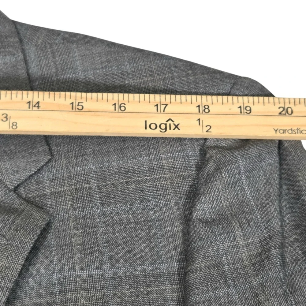 HICKEY FREEMAN Gray Loro Piana 120s Plaid Wool Blazer Sport Coat Jacket 44L